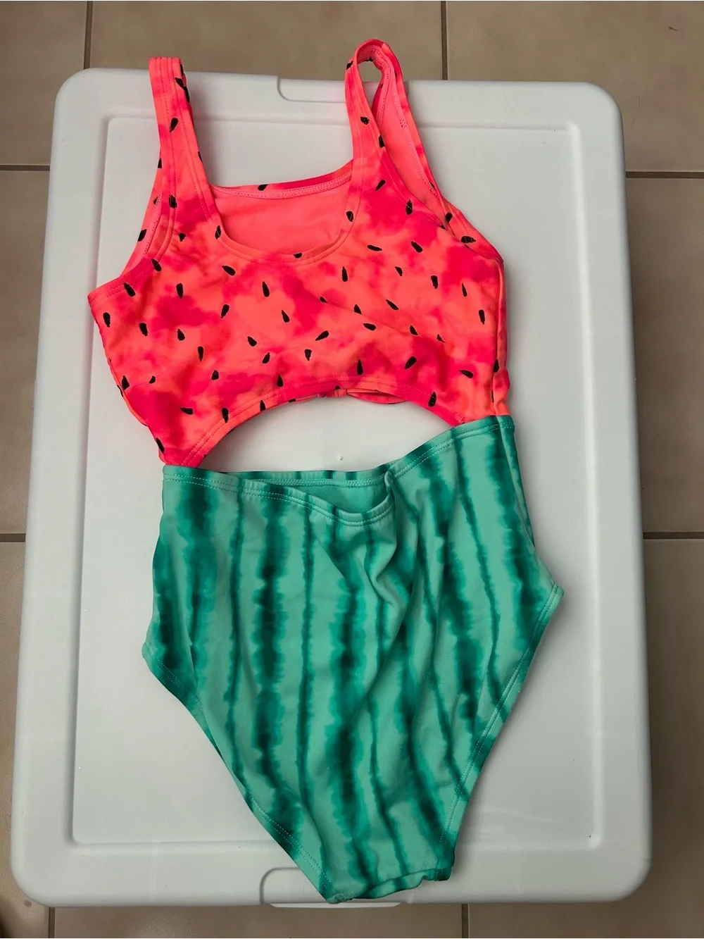 EUC Cat & Jack Watermelon Print Cutout One-Piece Swimsuit